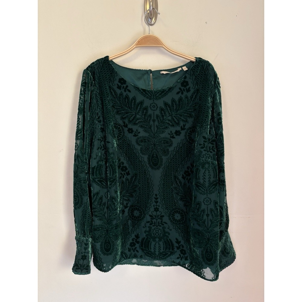 Soft Surroundings Vanetta Blouse Burnout Velvet Lined Jewel Green 1X Holiday